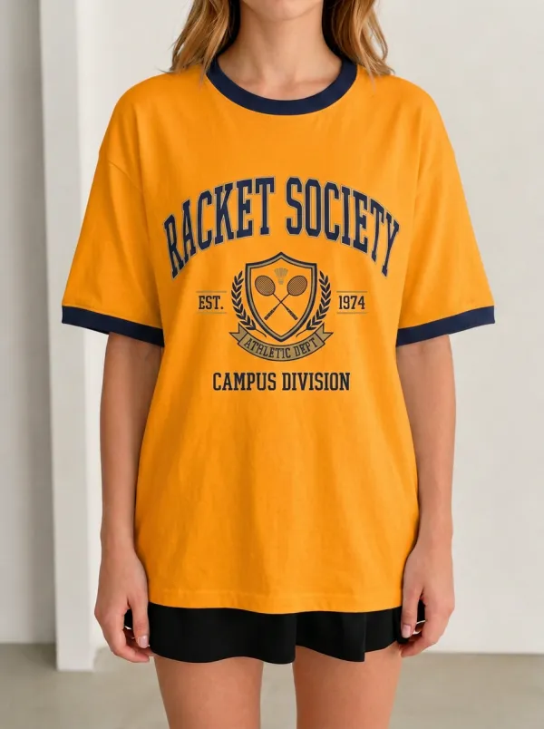 Women's Tennis Lover Racket Society Shield Printed T-shirt