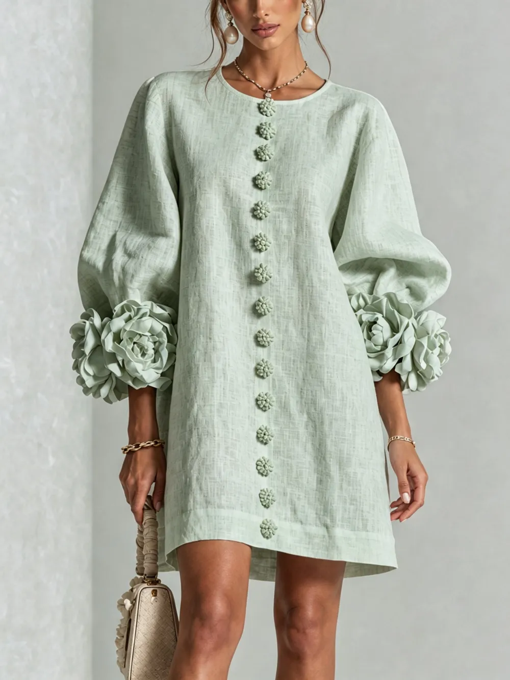 ✨New Arrivals & Special Offers-Floral Button-down Mini Dress With Striking Floral Cuffs