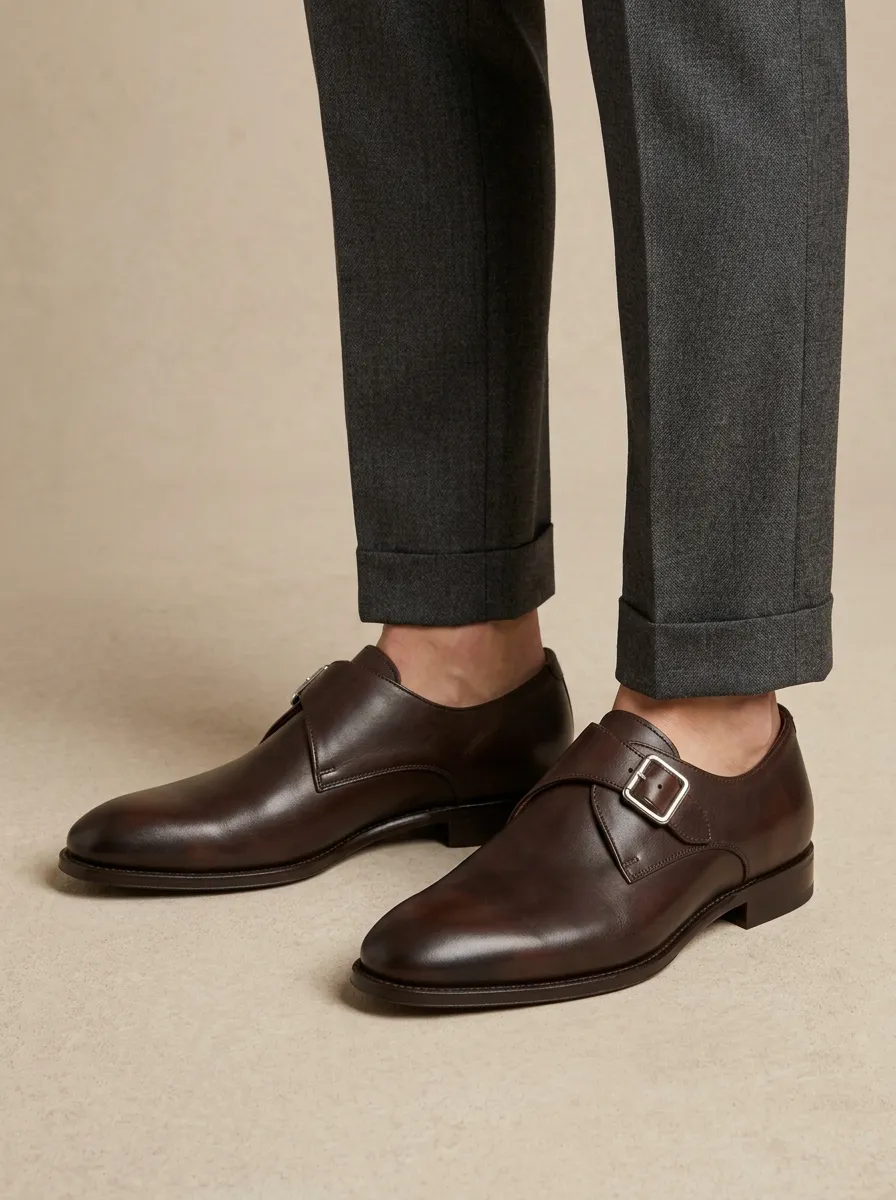 Men's Everyday Classic Business Leather Single Monk Strap Shoes