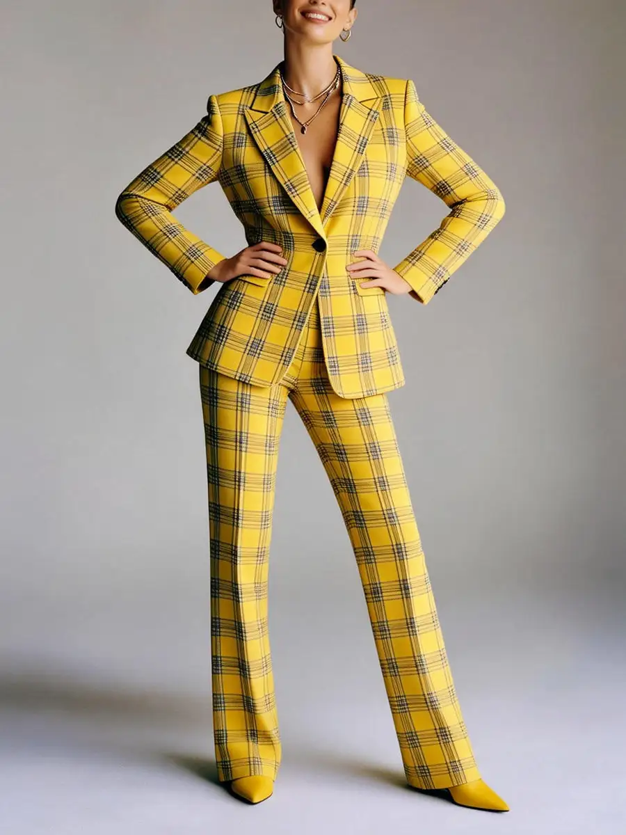 Relaxed Contrast Color Plaid Split Blazer