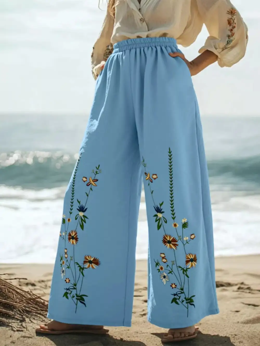 Floral Wide Leg Casual Pants