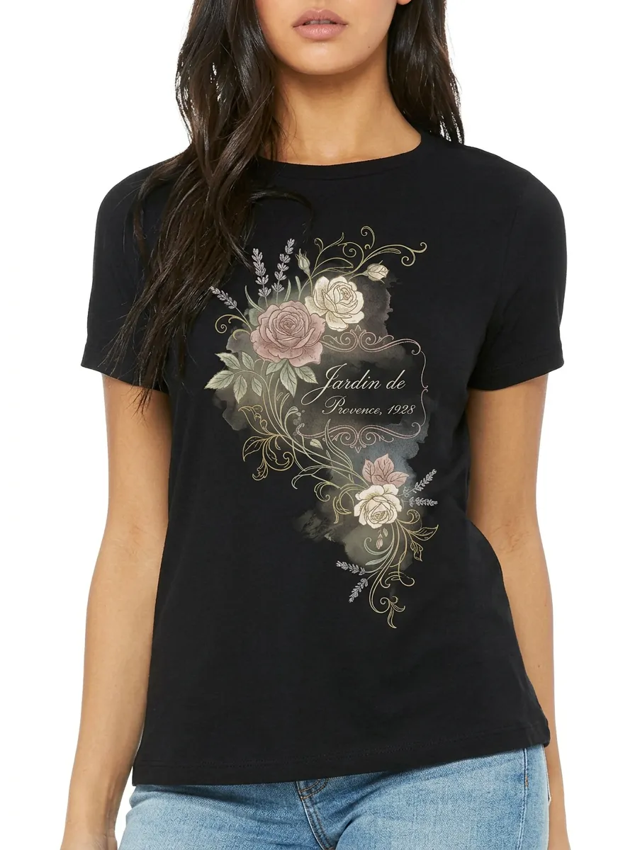 Women's French Floral Jardin de Provence Rose Printed T-shirt