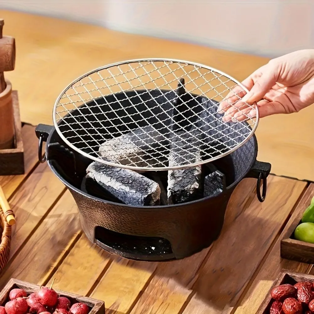 Cast Iron Tabletop Grill with Grate, Kitchen Tool for Mini Grilling and Searing