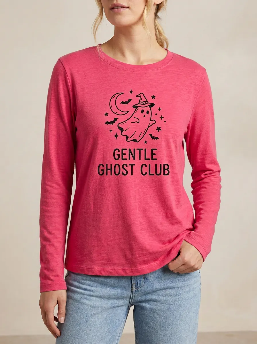 Ghost Moon Bat Halloween Cotton Linen Long Sleeve Top
