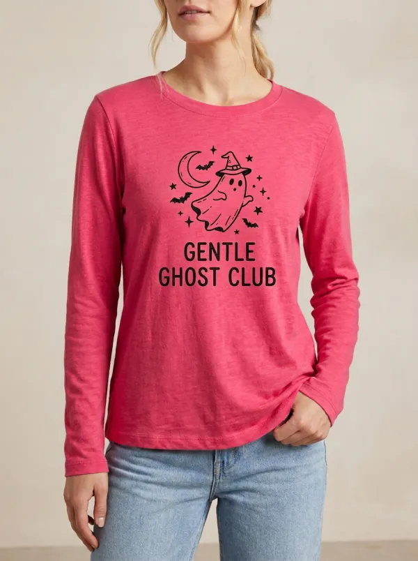 Ghost Moon Bat Halloween Cotton Linen Long Sleeve Top