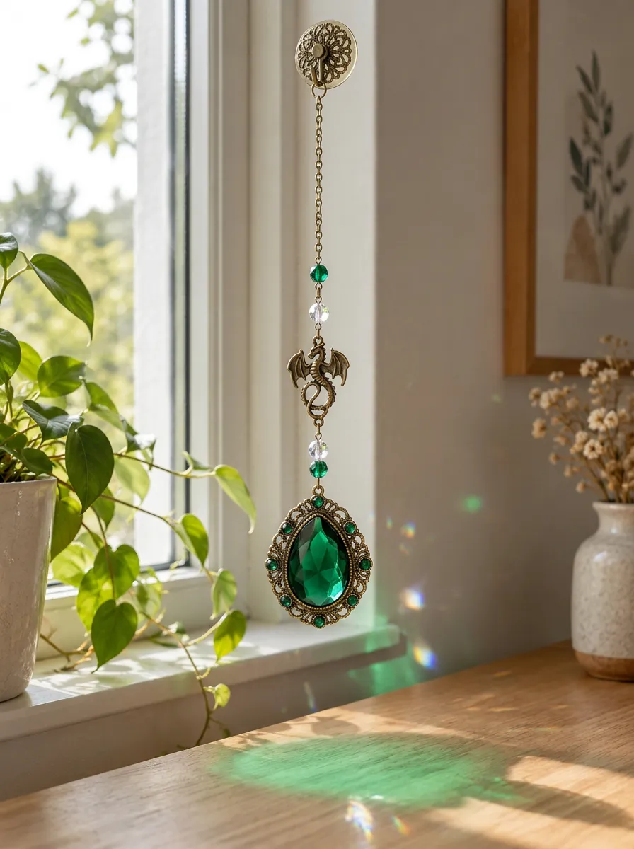 Dragon Green Crystal Suncatcher Hanging Ornament