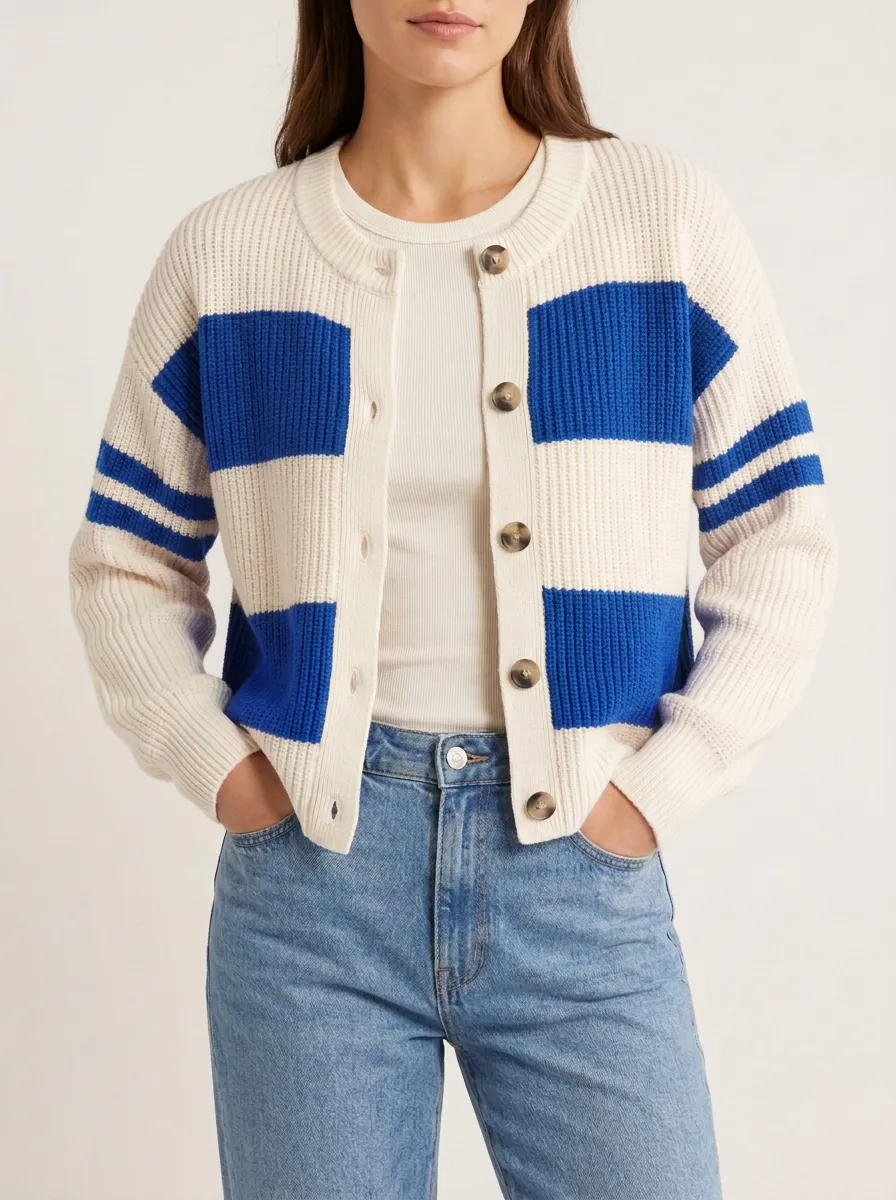 Classic Field Distinctive Rugby Striped Knit Cardigan