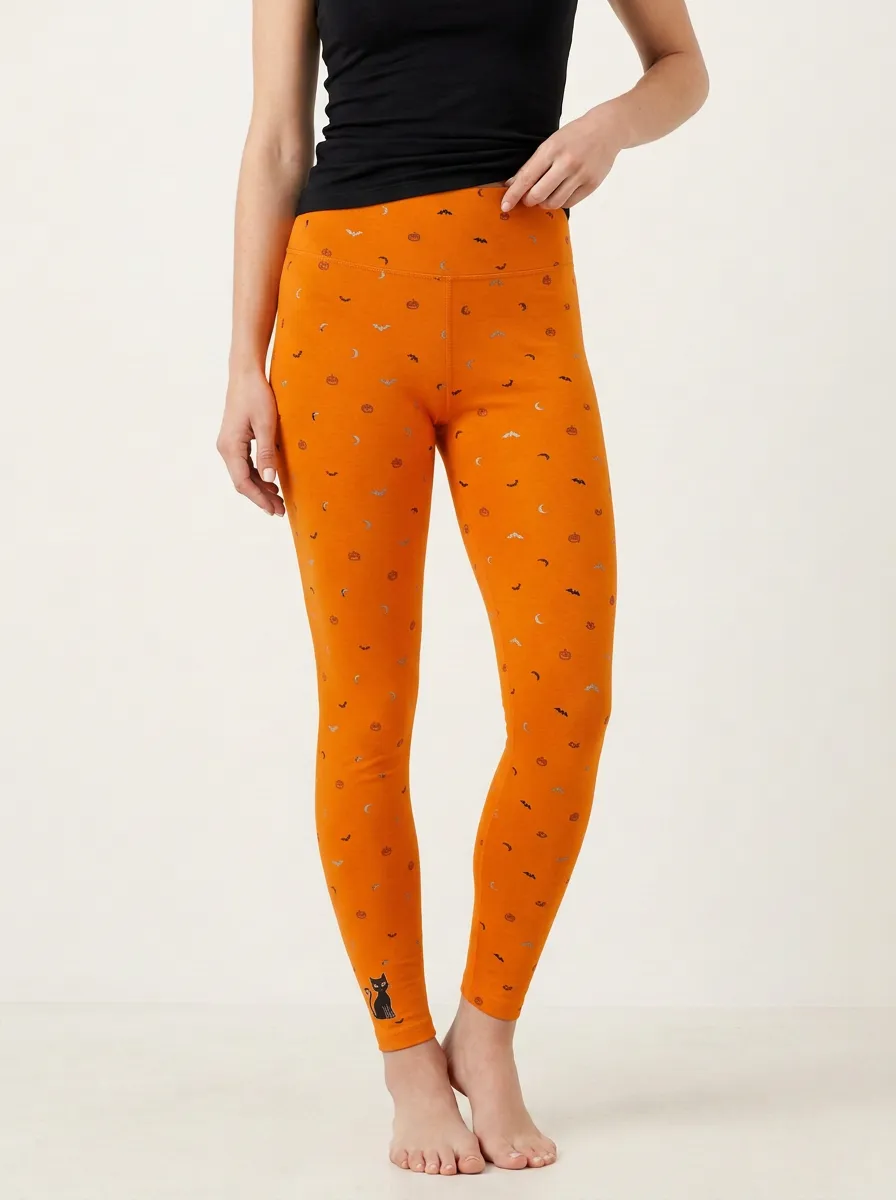 Women's Halloween Pumpkin Bat Moon Leggings