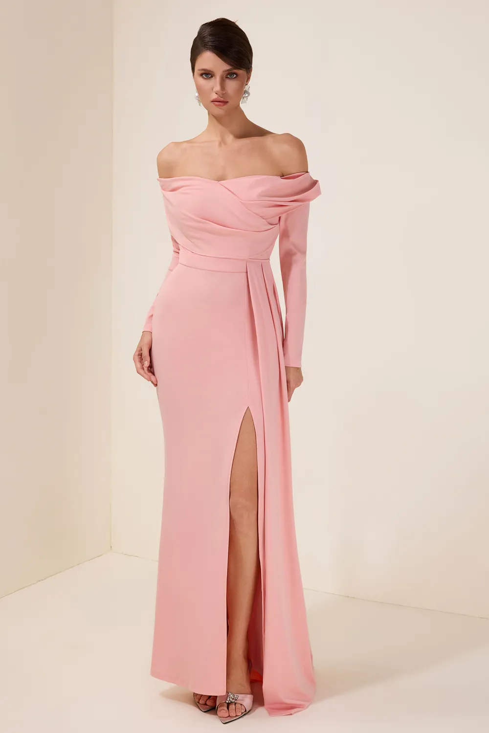 Solid 3D Flower Slit Maxi Dress