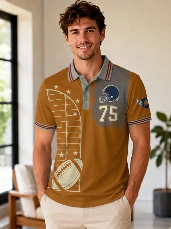 Men's Retro Football Helmet Polo Shirt