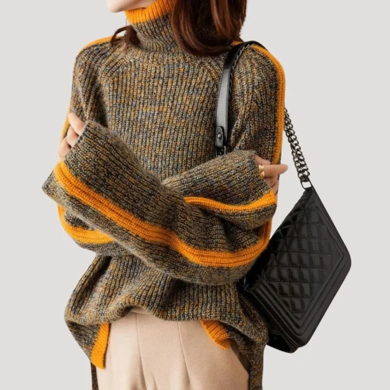 Spring Ribbed Turtleneck Knit Sweater