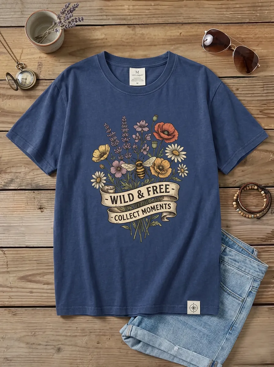 Wild And Free Bee Floral Bouquet T-Shirt