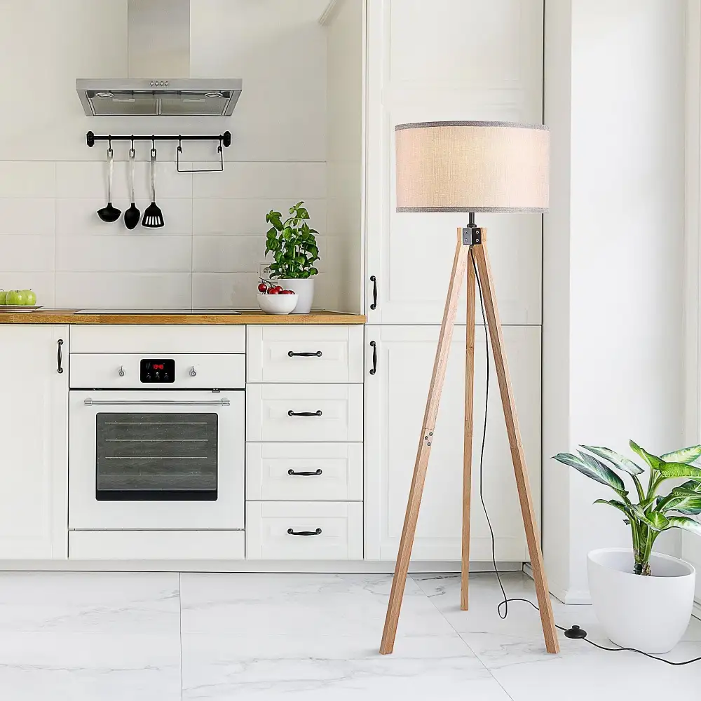 Corner Fabric Shade Tripod Floor Lamp