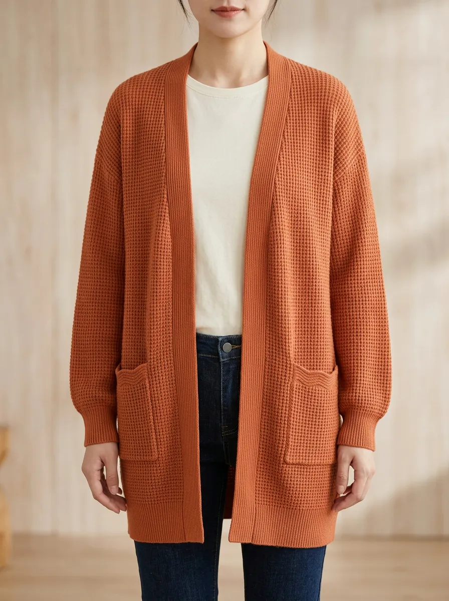 Scenic Waffle-Knit Knit Cardigan
