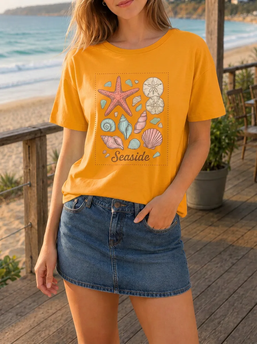 Women's Beach Lover Starfish Seashells Printed T-shirt