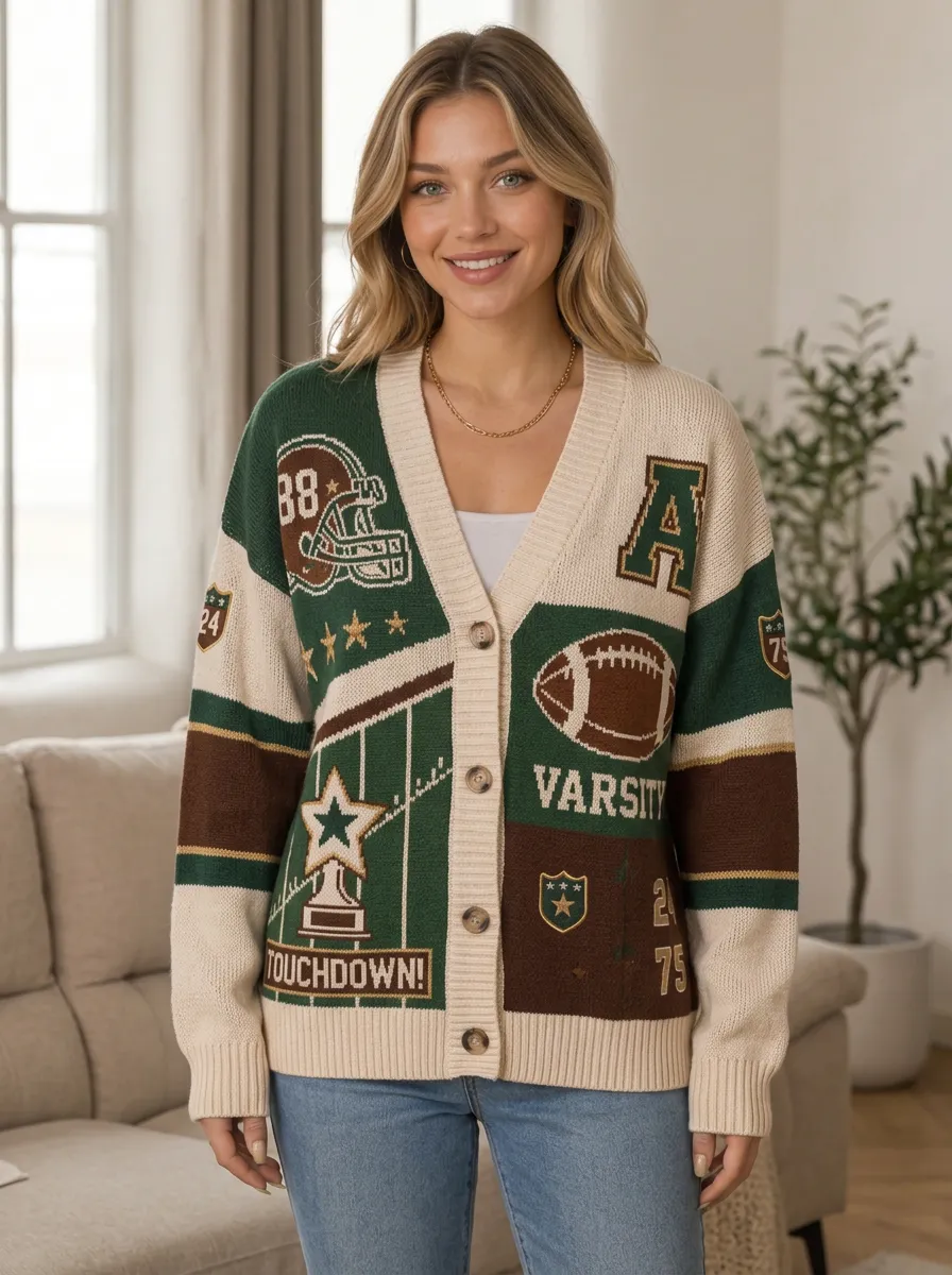 Women's Football Varsity Helmet Touchdown Knit Knit Cardigan