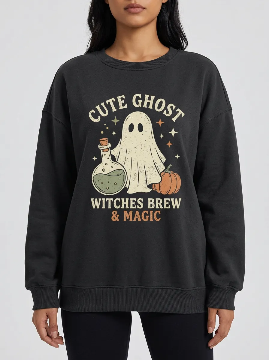 Women's Halloween Ghost Witches Brew Pumpkin Printed Sweatshirt