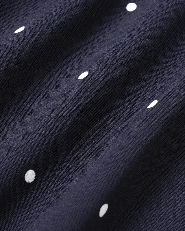 Navy Polka Dot Slit Midi Skirt