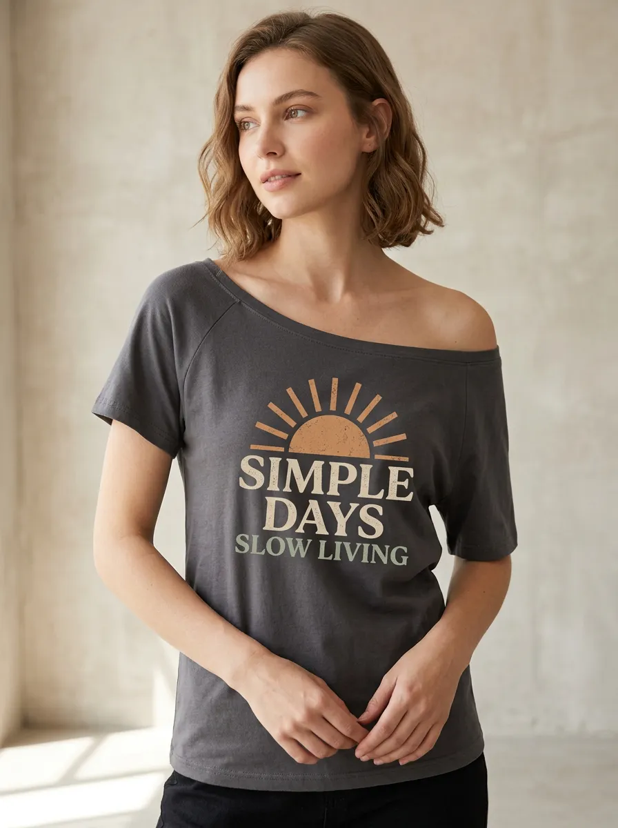 Women's Simple Days Slow Living Sun Graphic Printed T-shirt