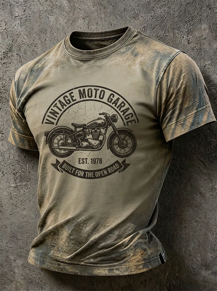 Men's Vintage Motorcycle Garage Graphic Printed T-shirt