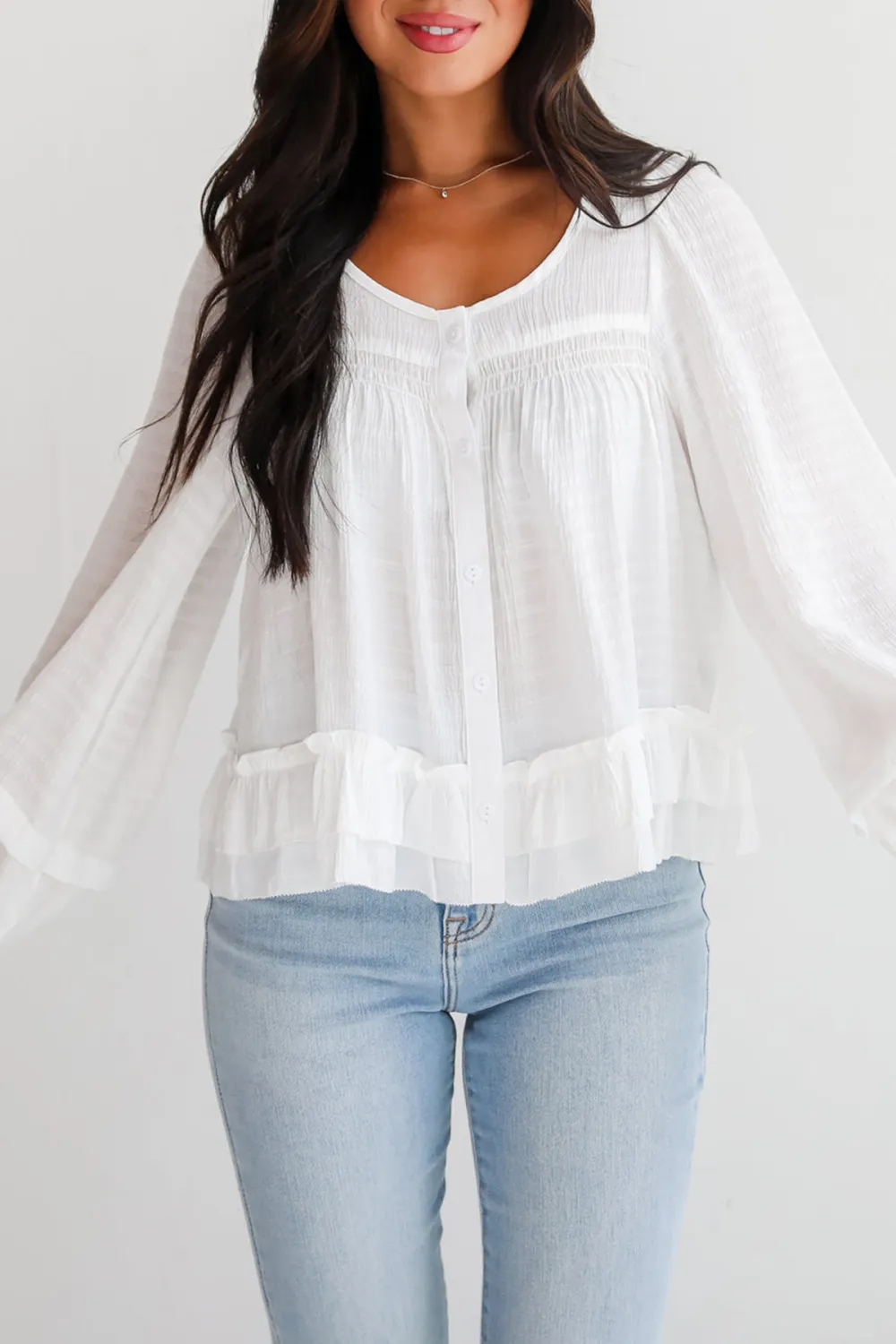 White Ruffle Blouse