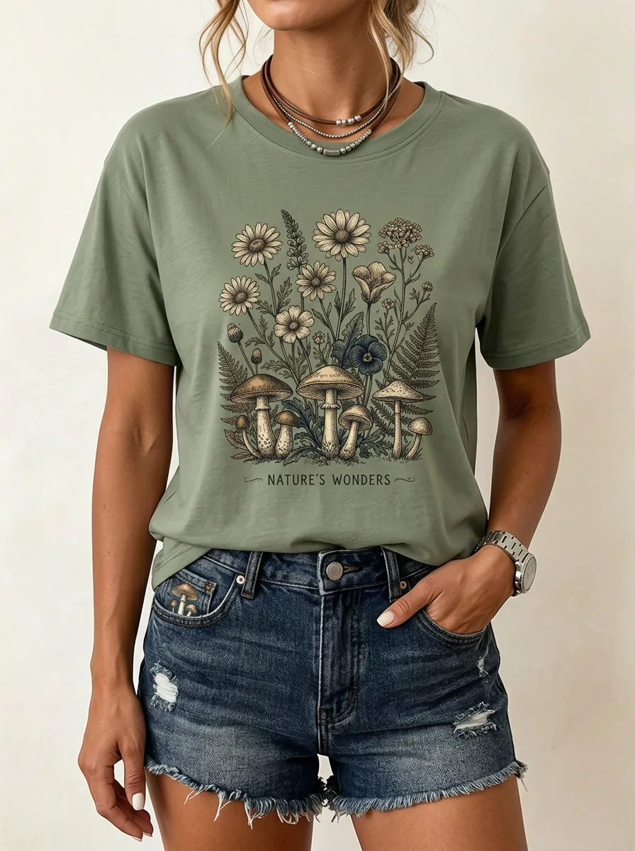 Nature Lover Mushroom Wildflower T-Shirt