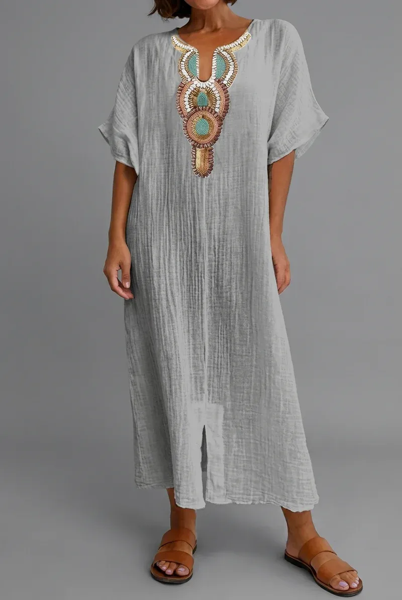 🌿Women's Embroidered Maxi Dress with Front Slit