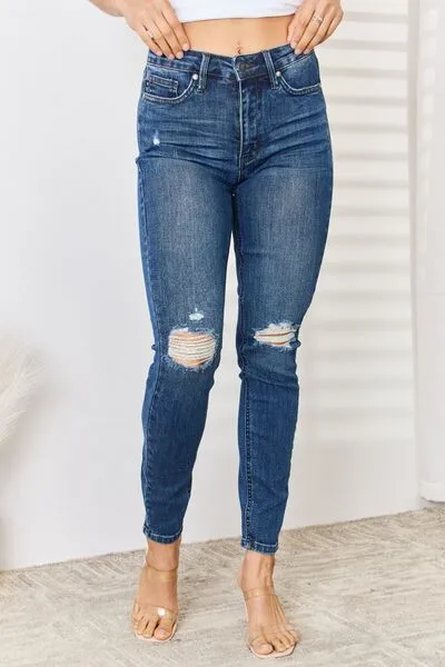 High Waist Distressed Slim Denim Jeans