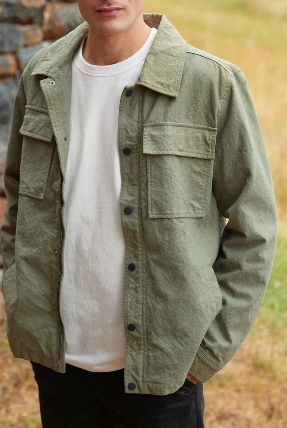 Textured Cotton Casual Utility Shirt Jacket