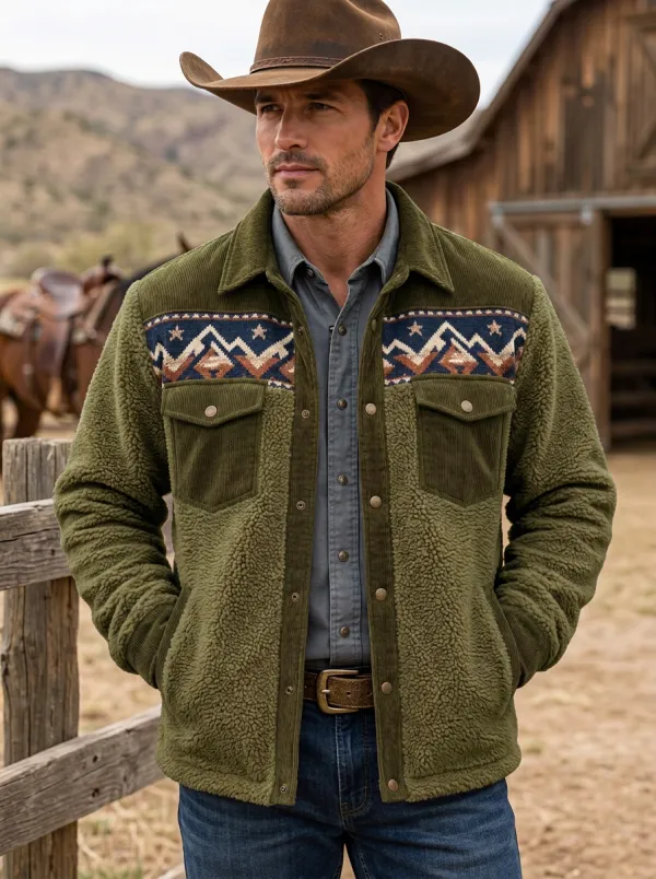 Prairie Ridge Mountain Aztec Ranch Look Men's Western Fleece Jacket