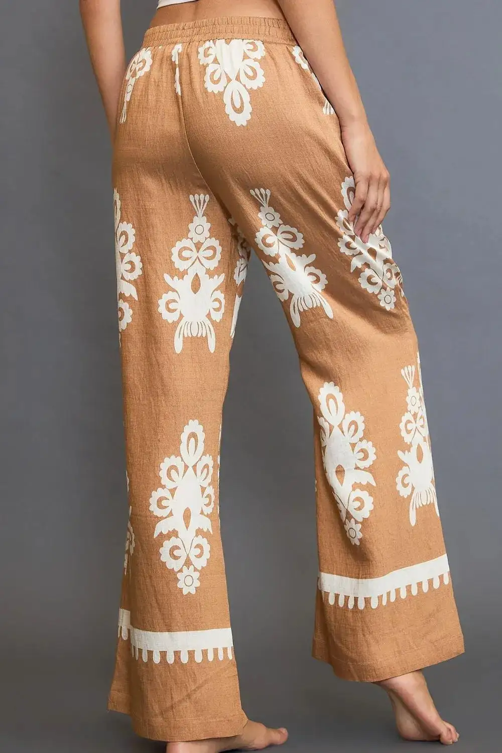 Wide Leg Printed Cropped Pocketed Pants