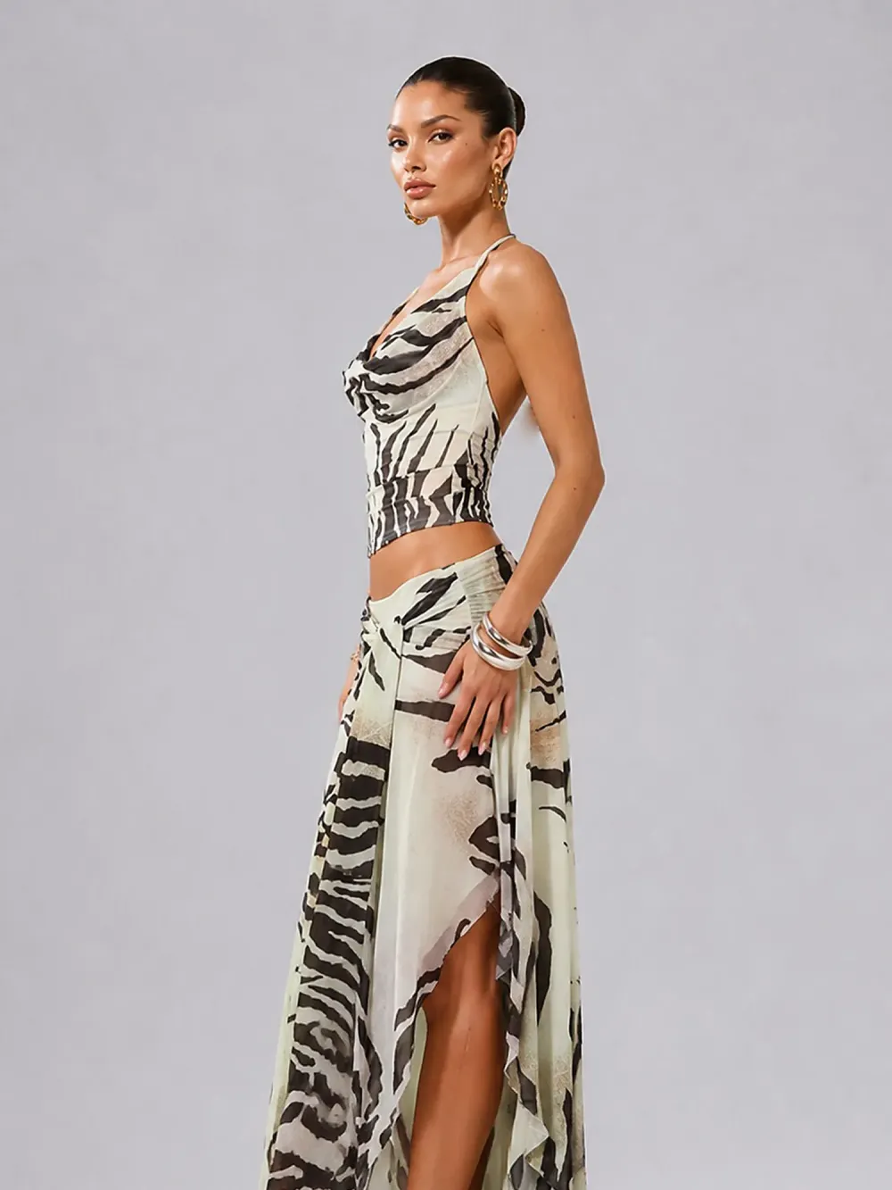 Cordelia Printed Chiffon Maxi Skirt Set