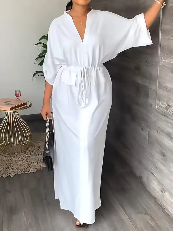 Drawstring Neck Maxi Dress