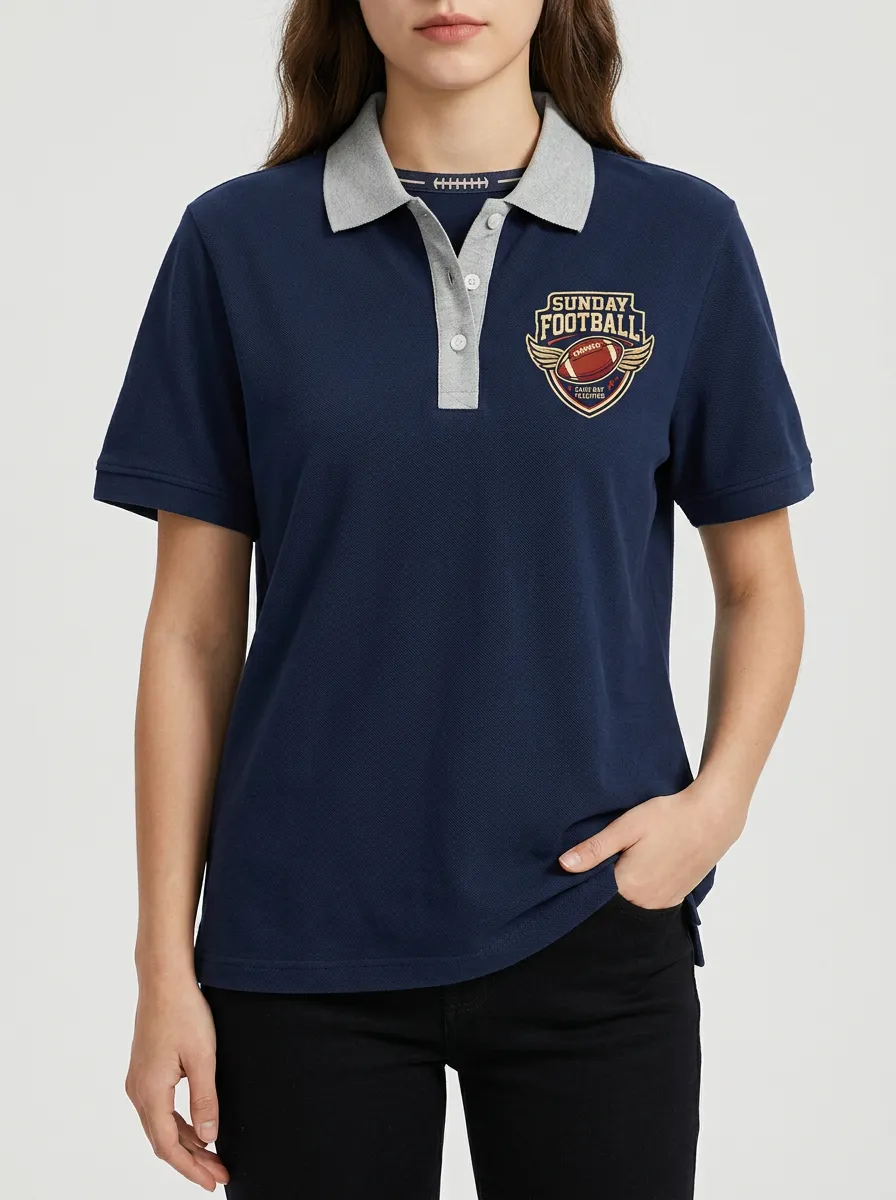 Women's Sunday Football Winged Ball Printed Polo Shirt