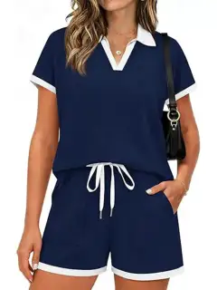Relaxed Drawstring Pocketed Top and Shorts Matching Set