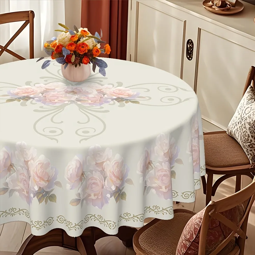 Elegant Rose Round Tablecloth