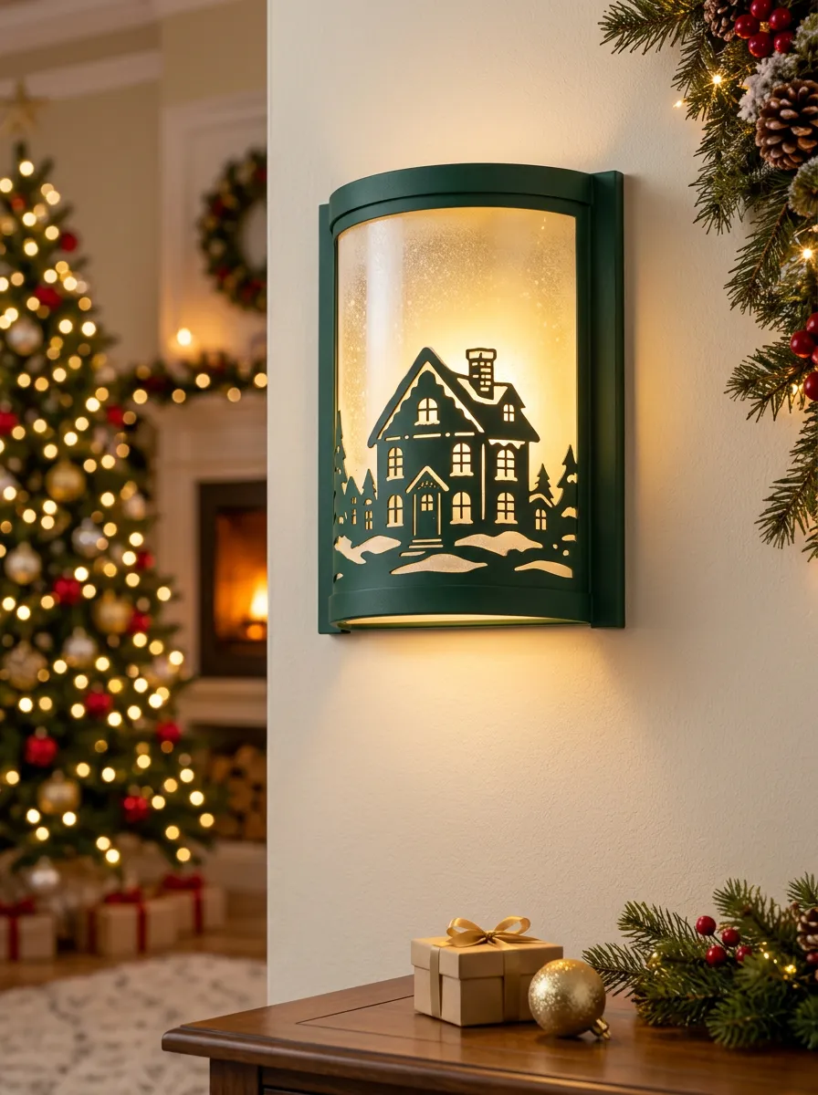 Home Winter Village Silhouette Christmas Wall Light