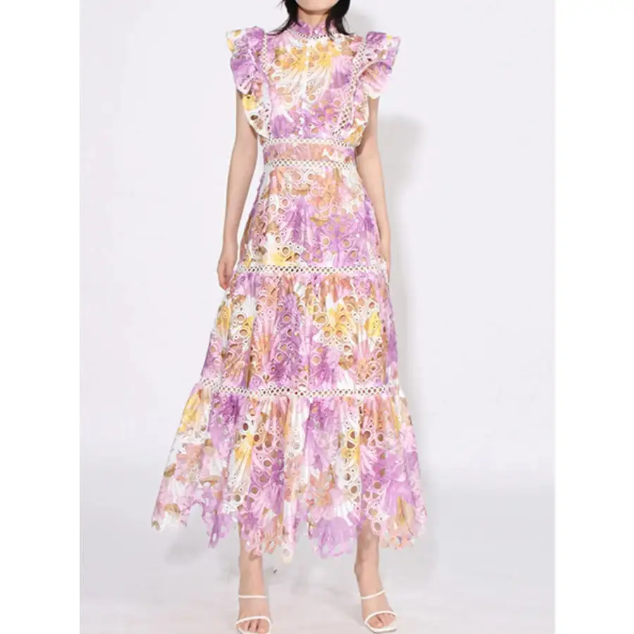 Ruffled Hollow Out Tiered Midi Dress