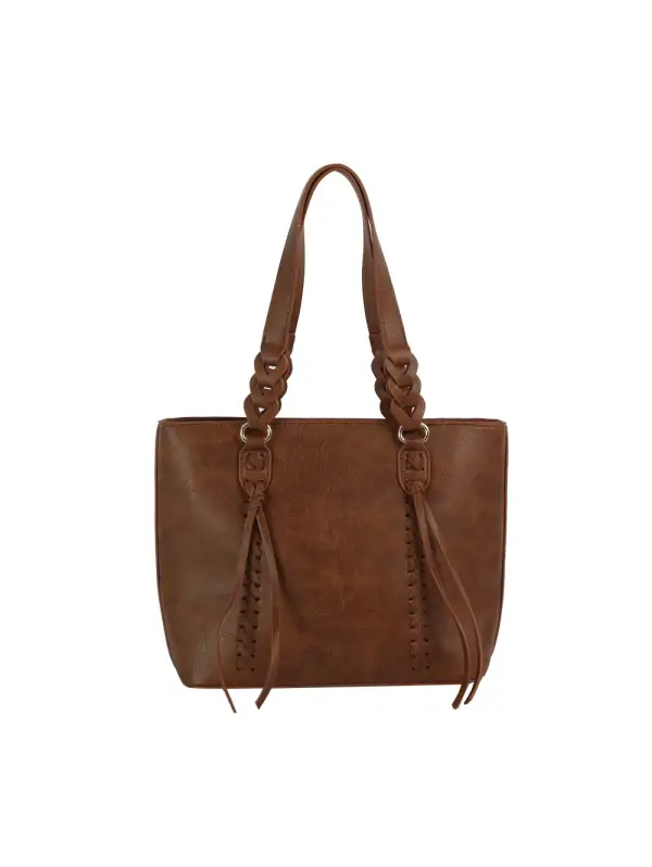 Cross Stitch Detailed Braided Tote Bag