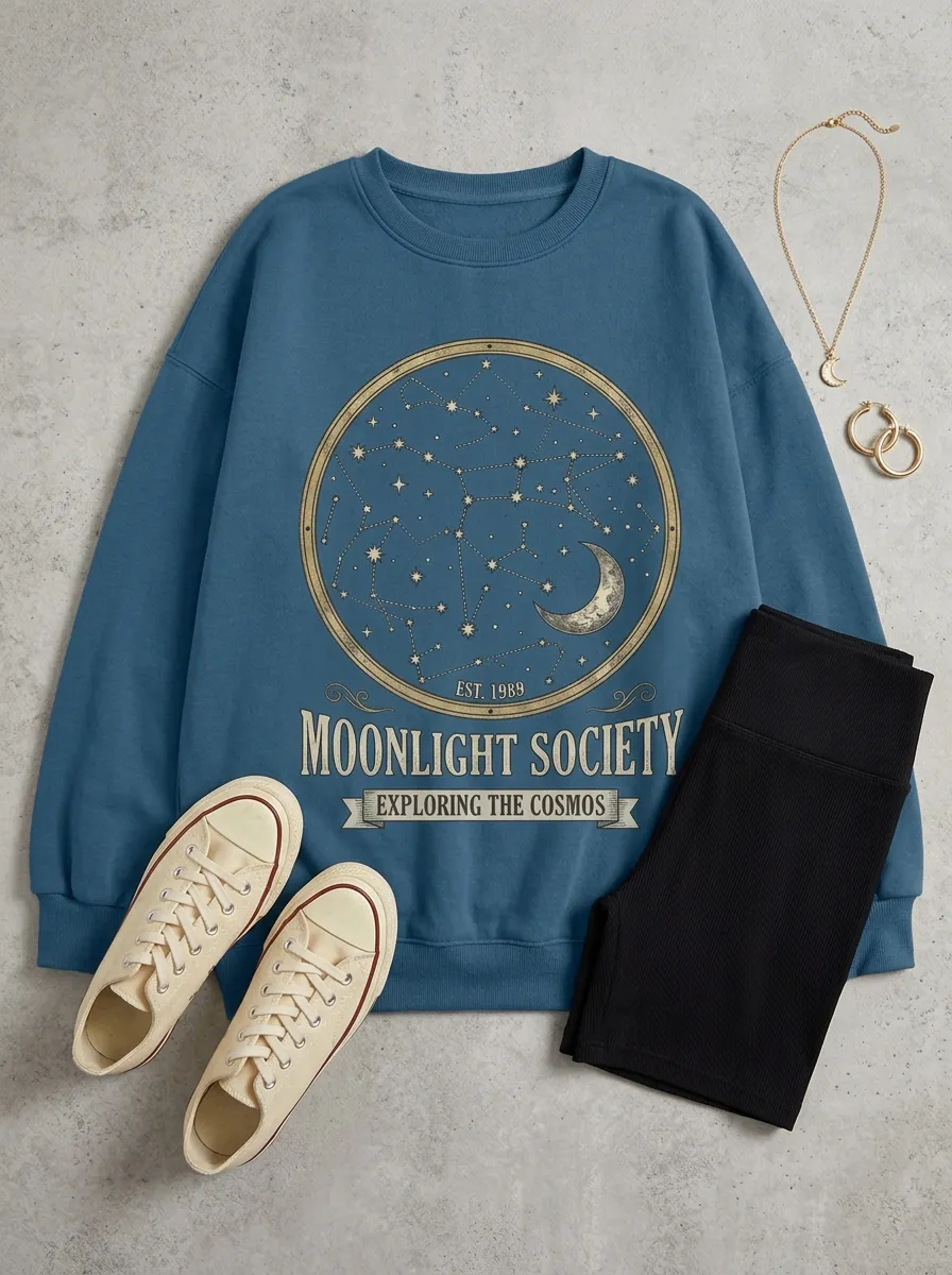 Women's Astronomy Lover Moonlight Society Constellation Printed T-shirt