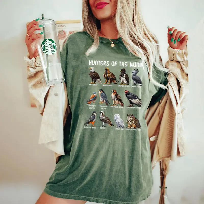 Hunters Of The Wind Birds Of Prey Falcon Owl Birding Raptors Women's Oversized Comfort T-Shirt