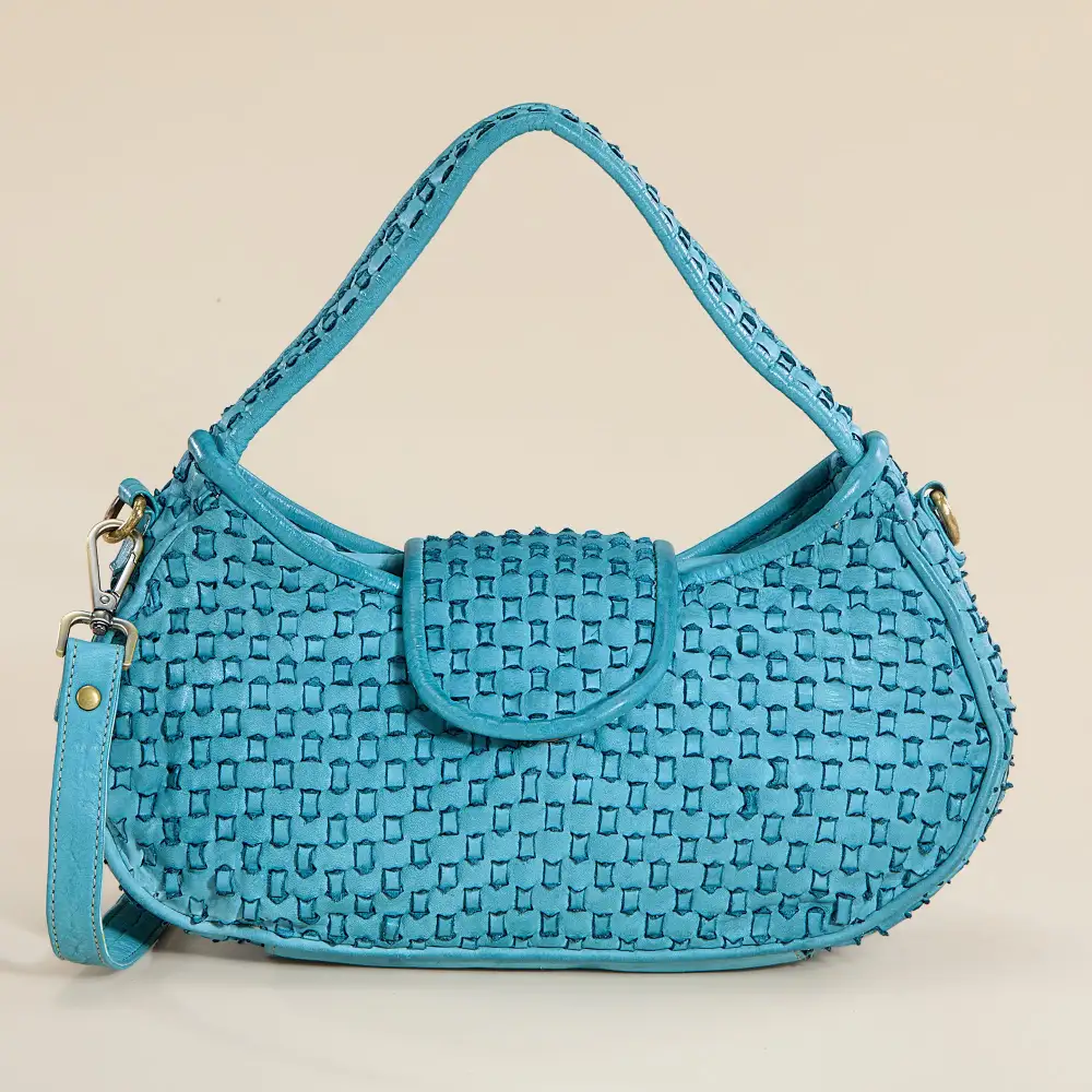 Leather Woven Baguette Shoulder Bag