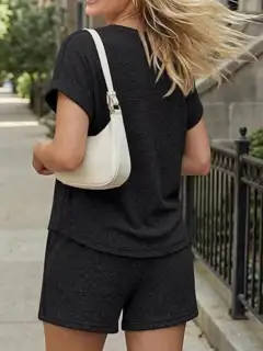 Polished Drawstring Pocketed Top and Shorts Matching Set