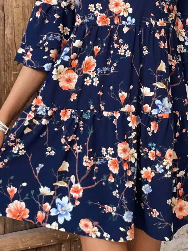 Finish Floral Printed Ruffle Mini Dress