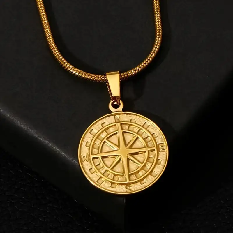 Everyday Stainless Steel Pendant Compass Men's Necklace