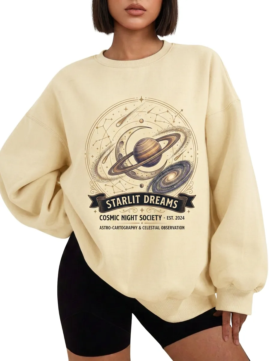 Women's Astronomy Lover Starlit Dreams Planet Printed T-shirt