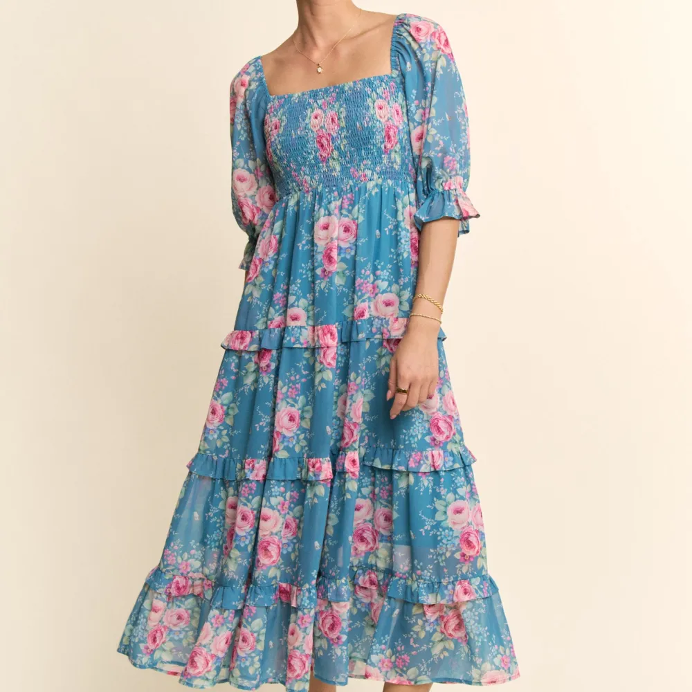 Floral Chiffon Smocked Tiered Dress