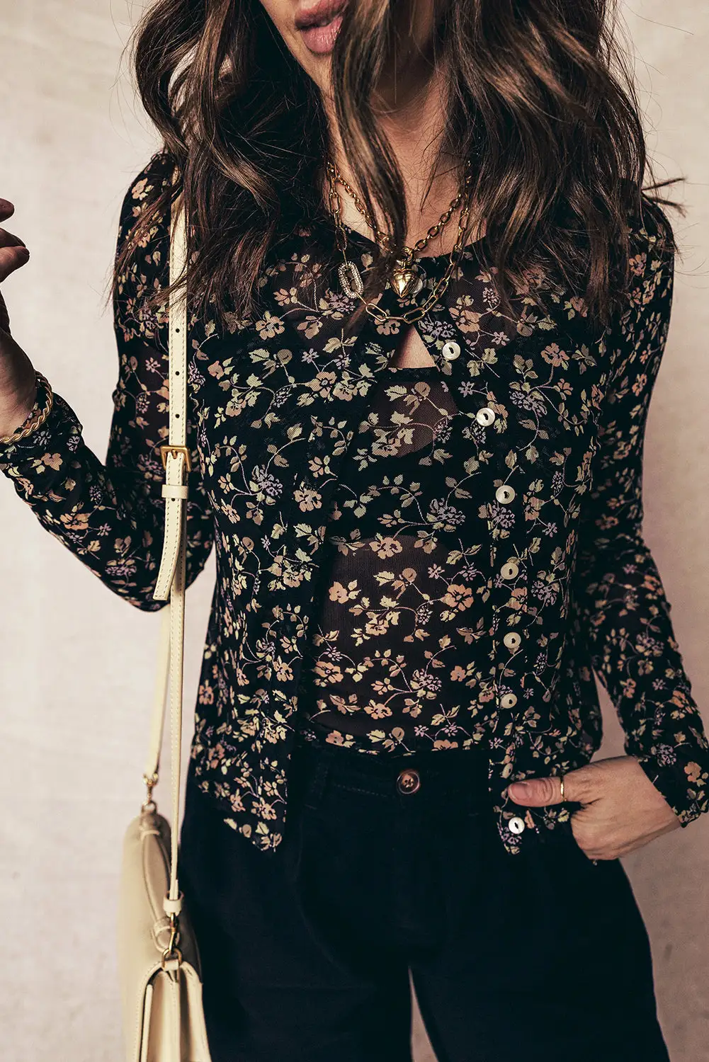 Button-Front Slim Floral-Print Cardigan Two-Piece Set
