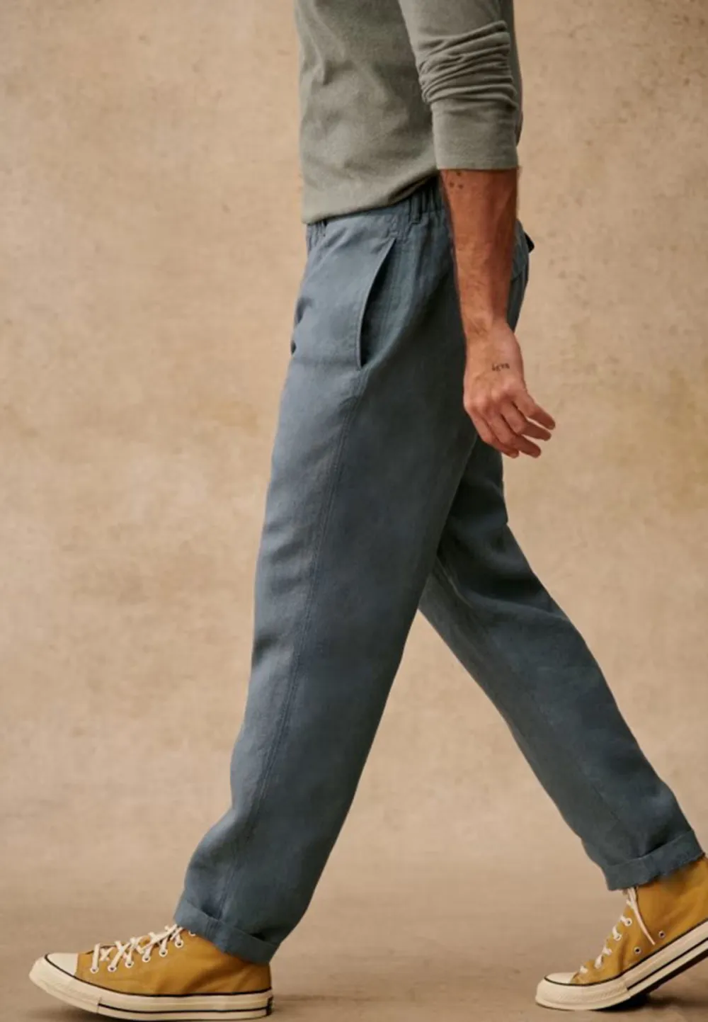 Steel Blue Washed Cotton Straight Leg Trousers