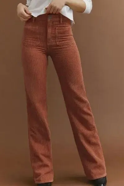 High Waist Square Pocket Corduroy Pants